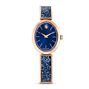 NWT Authentic Swarovski Crystal Rock Oval Quartz Blue Dial Watch